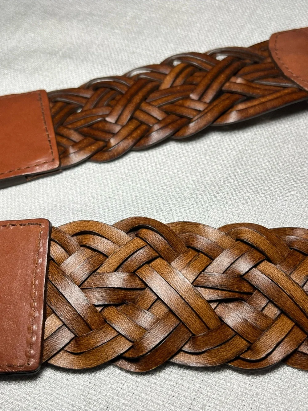 Brown Braided Leather Belt - Classic Tan Womens L
